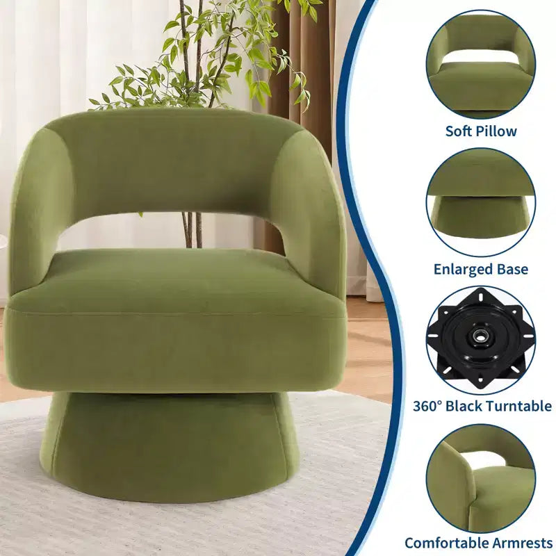 Fauteuil pivotant rond en velours – Fauteuil lounge moderne avec dossier rayé et coussin moelleux, chaise d'appoint élégante pour salon, chambre à coucher