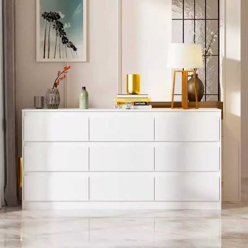 Famapy Commode Horizontale Minimaliste Moderne à 9 Tiroirs – Organiseur Spacieux pour Chambre/Salon