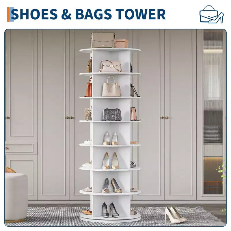 Tour de rangement pour chaussures rotative à 7 niveaux, organisateur de chaussures sur pied, présentoir à chaussures vertical rotatif à 360°, support de rangement rond pour chaussures