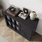 Meuble Tourne-Disque Noir en Bois de Style Ferme avec Porte Coulissante – Rangement de Vinyles pour 750 Albums, Étagères d'Exposition, Meuble TV Idéal pour Salon