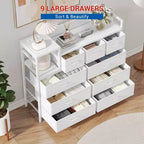 COZONY Commode de rangement à 9 tiroirs de 86,4 cm de haut et meuble TV, Tour de rangement en tissu, Rangement à cadre en acier robuste pour le salon, utilisation dans les petits espaces