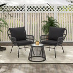 Ensemble de bistro 3 pièces pour terrasse, salon de jardin en rotin tressé avec table en verre et 2 fauteuils larges, coussins d'assise