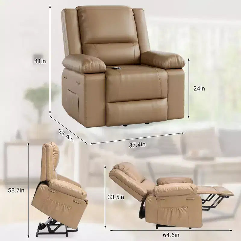 Fauteuil inclinable électrique - Chaleur et massage, fauteuil inclinable électrique robuste en cuir PU pour personnes âgées et à mobilité réduite, dossier et jambes réglables