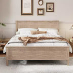 Cadre de lit plateforme pleine/grand lit/très grand lit avec tête de lit et support à lattes en bois, blanc/brun - ModernLuxe