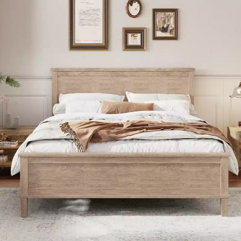 Cadre de lit plateforme pleine/grand lit/très grand lit avec tête de lit et support à lattes en bois, blanc/brun - ModernLuxe
