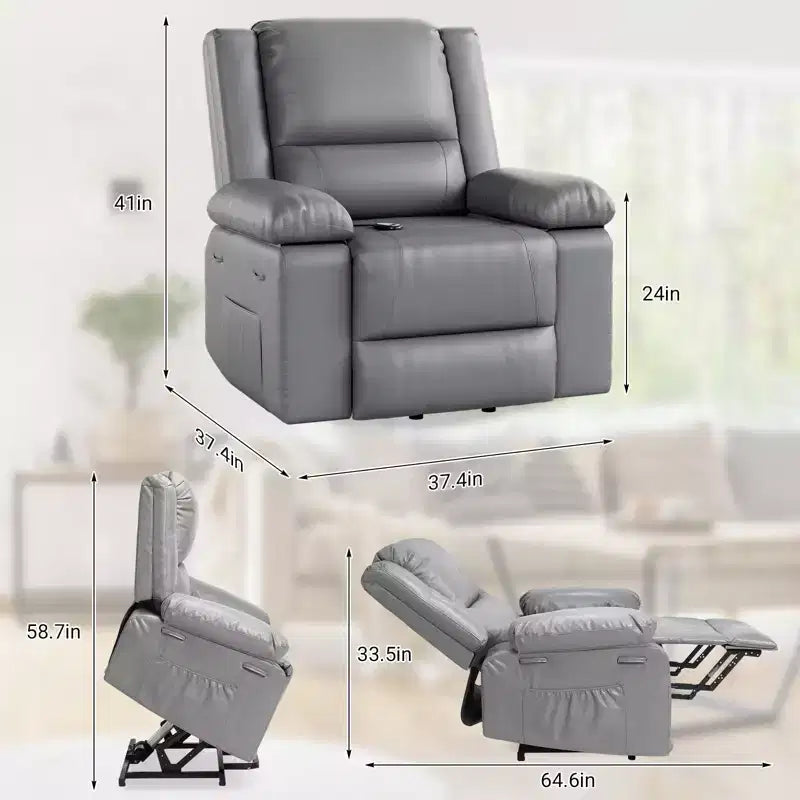 Fauteuil inclinable électrique - Chaleur et massage, fauteuil inclinable électrique robuste en cuir PU pour personnes âgées et à mobilité réduite, dossier et jambes réglables