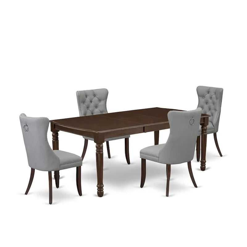 East West Furniture Ensemble de salle à manger composé d'une table rectangulaire en bois et de chaises rembourrées, acajou (options de pièces)