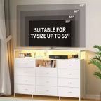 COZONY Meuble TV 55 avec commode en tissu 11 tiroirs et étagères ouvertes, organisateur de rangement pour chambre et salon