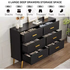 Commode moderne à 6 tiroirs avec espace de rangement, commode en bois avec poignées dorées, commode avec tiroirs profonds pour chambre à coucher, salon, bureau