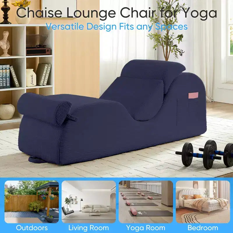 Mjkone Chaise Longue de Yoga en Velours Côtelé, Canapé de Yoga Incurvé avec Appui-Tête/Coussin Lombaire/Repose-Pieds Amovibles, Base Antidérapante