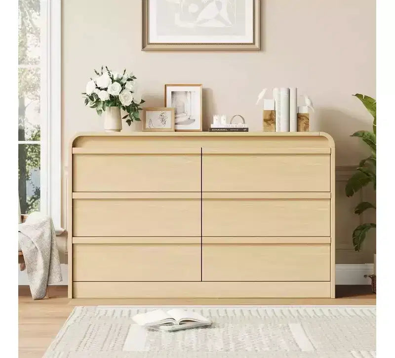 Commode de table à manger moderne à 6 tiroirs en arche - Commode en bois noir de 120 cm de large - Design à bords incurvés - Grand espace de rangement pour salle à manger, chambre, salon