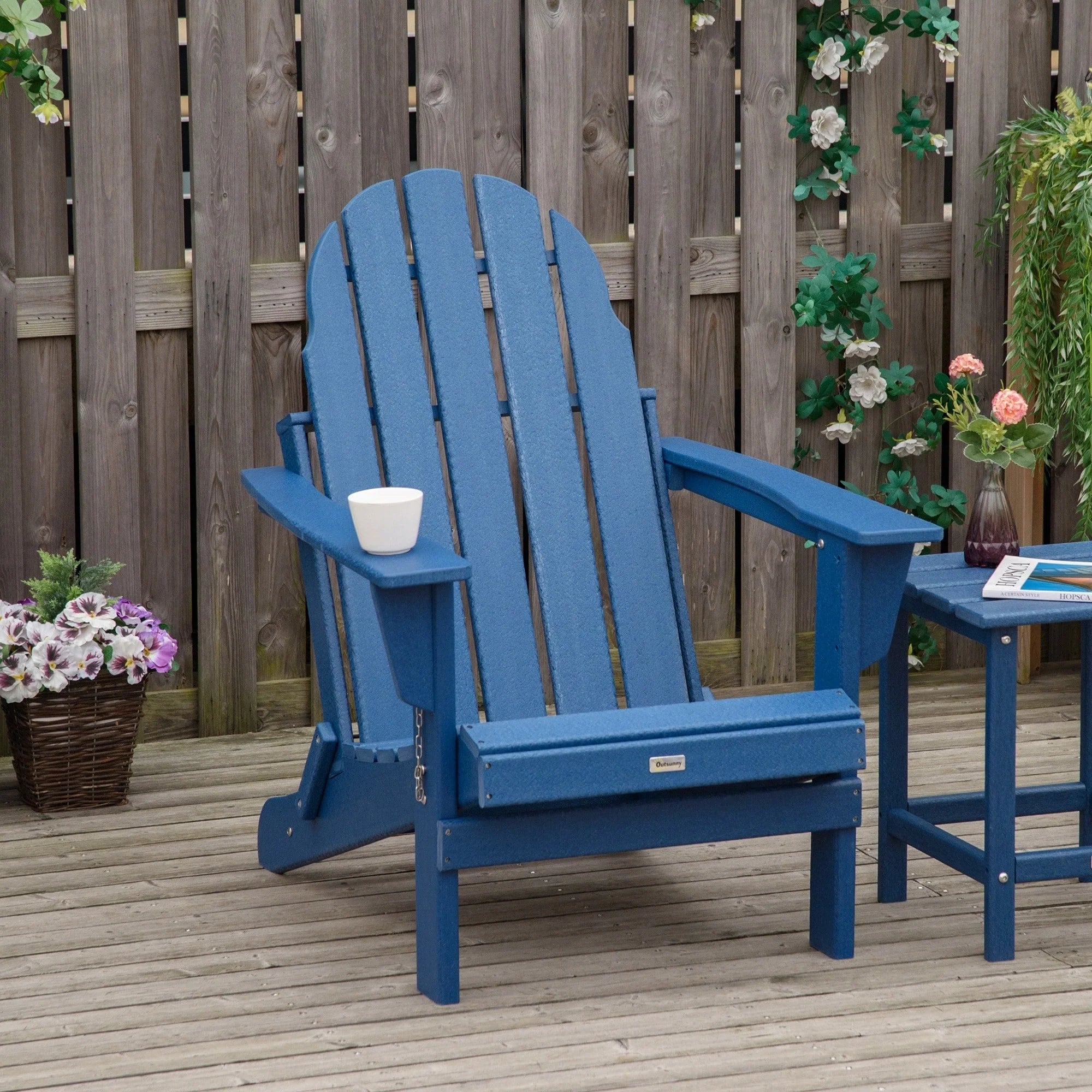 Chaise Outsunny Adirondack Pliante, Chaises de Plage Longues en Plastique HDPE Tout Temps pour Patio, Terrasse et Mobilier de Jardin