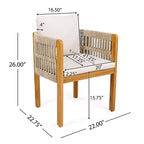 MAYEERTY Lot de 2 chaises de patio en bois d'acacia avec accoudoirs en corde et coussins en mousse imperméables, capacité de 180 kg