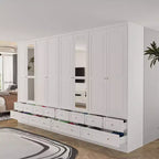 Armoire de chambre Famapy 3 portes avec miroir, 6 tiroirs, étagères réglables et rangement supérieur encastré
