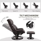 Fauteuil inclinable avec repose-pieds ottoman, fauteuil inclinable de massage vibrant avec revêtement en similicuir et base pivotante en bois pour salon et chambre à coucher