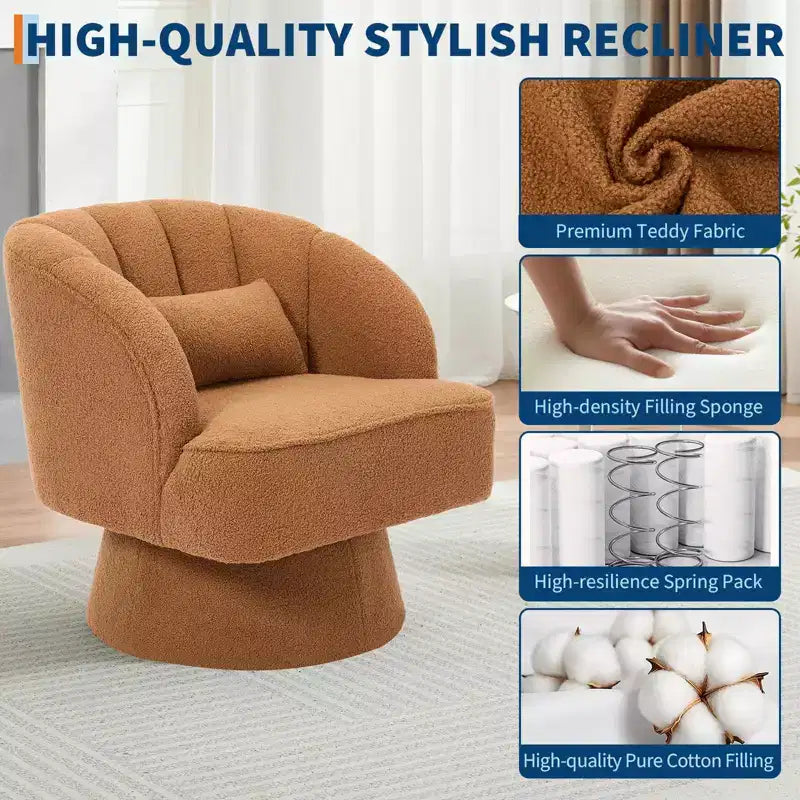 Fauteuil pivotant en velours à 360°, Fauteuil rond moelleux avec assise large et rembourrée, Doux et rembourré pour salon, chambre ou bureau