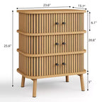 Meuble de rangement, commode à 3 tiroirs Mid-Century Modern avec porte coulissante, osier naturel et pieds en bois pour chambre à coucher ou salon