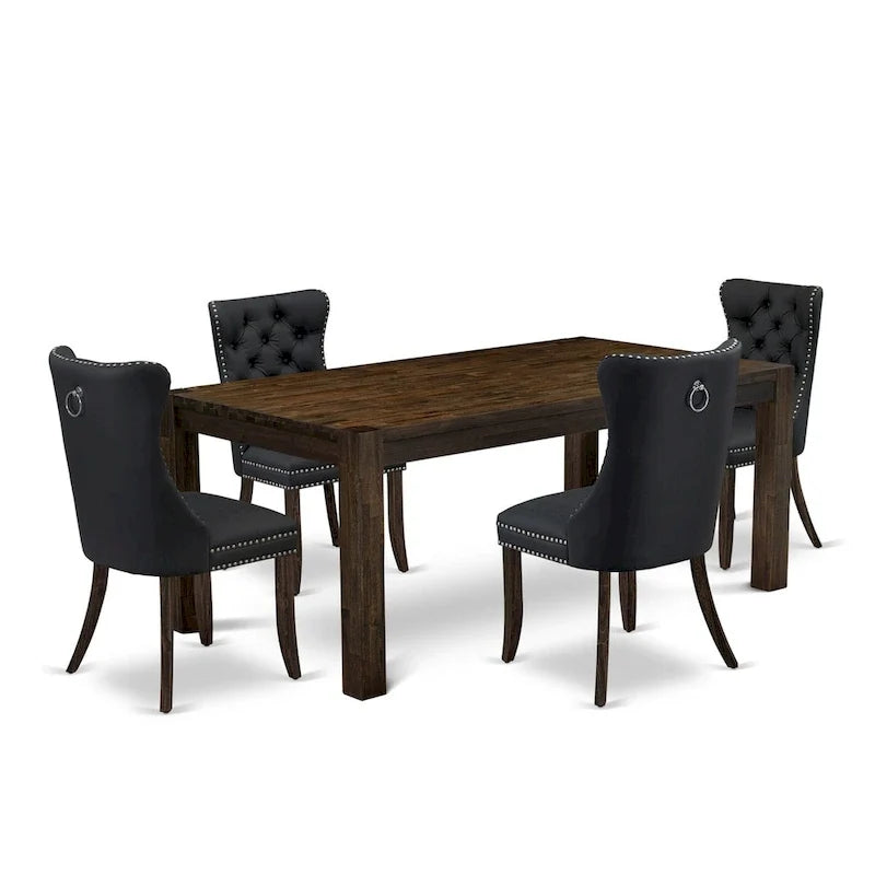 East West Furniture Ensemble de salle à manger composé d'une table rectangulaire et de chaises, Jacobean vieilli (Options de pièces)