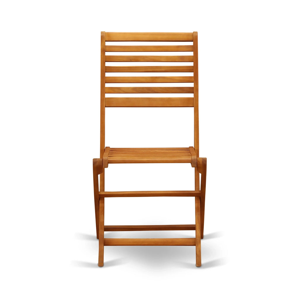 East West Furniture Ensemble Bistro de conversation d'extérieur comprenant une table basse ronde en bois et 2 chaises pliantes, Huile naturelle