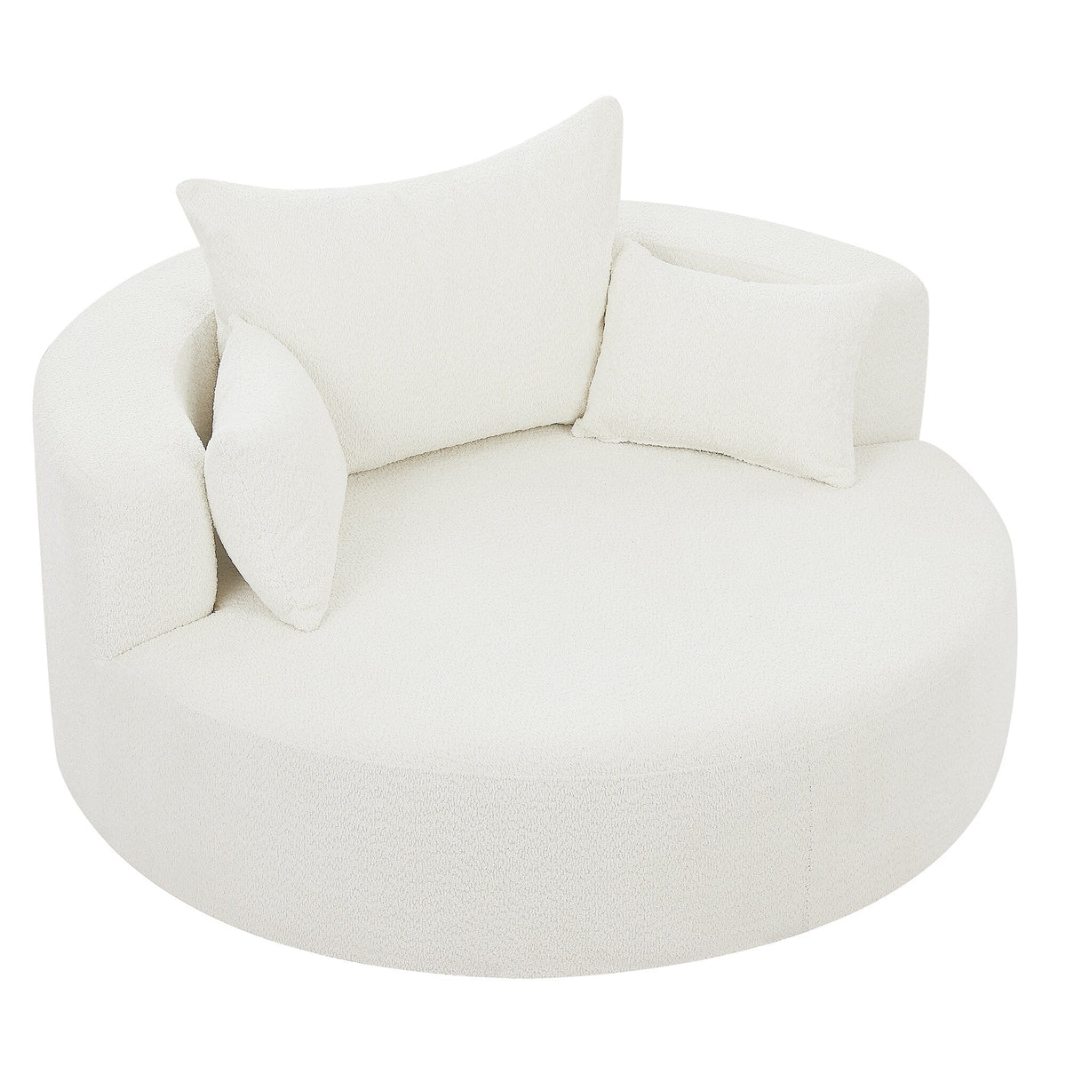 Fauteuil baril accent en chenille, Fauteuil de salon, Fauteuil rond avec base pivotante à 360 degrés et 3 coussins amovibles