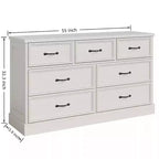 Commode de Ferme à 7 Tiroirs, 140 cm de Large, Rangement à 7 Tiroirs avec Base Robuste, Meuble TV en Bois Blanc pour Chambre, Salon, Chambre d'Enfant
