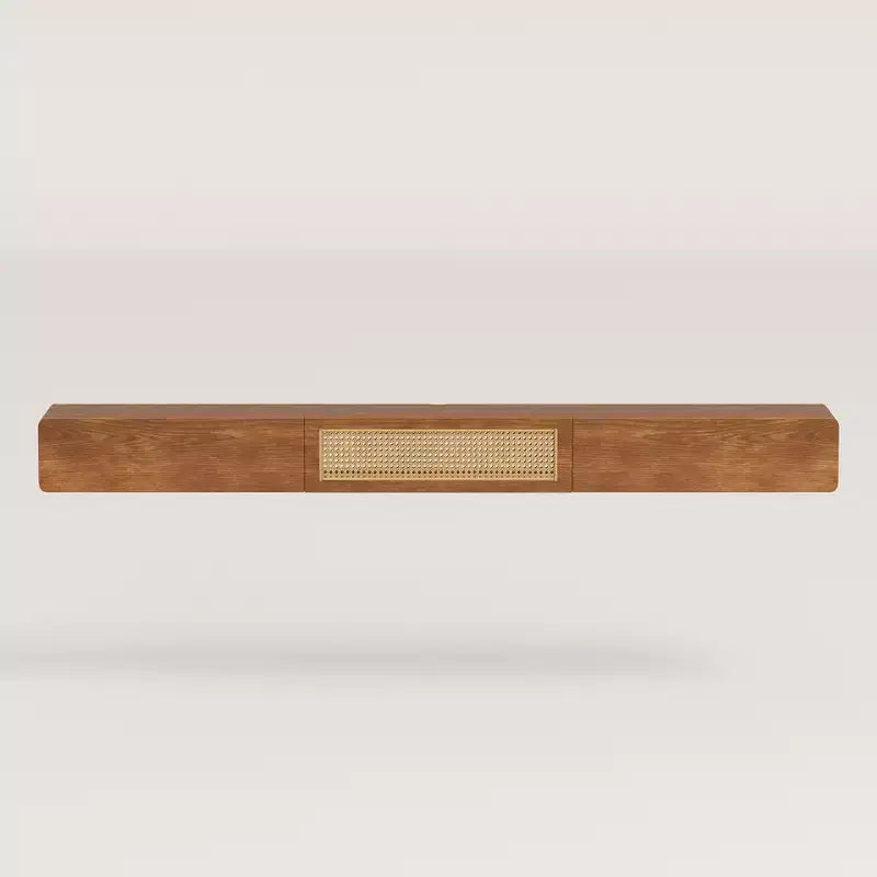 Meuble TV flottant mural Luck Live Mid-Century Modern 200 cm avec portes et tiroirs en rotin