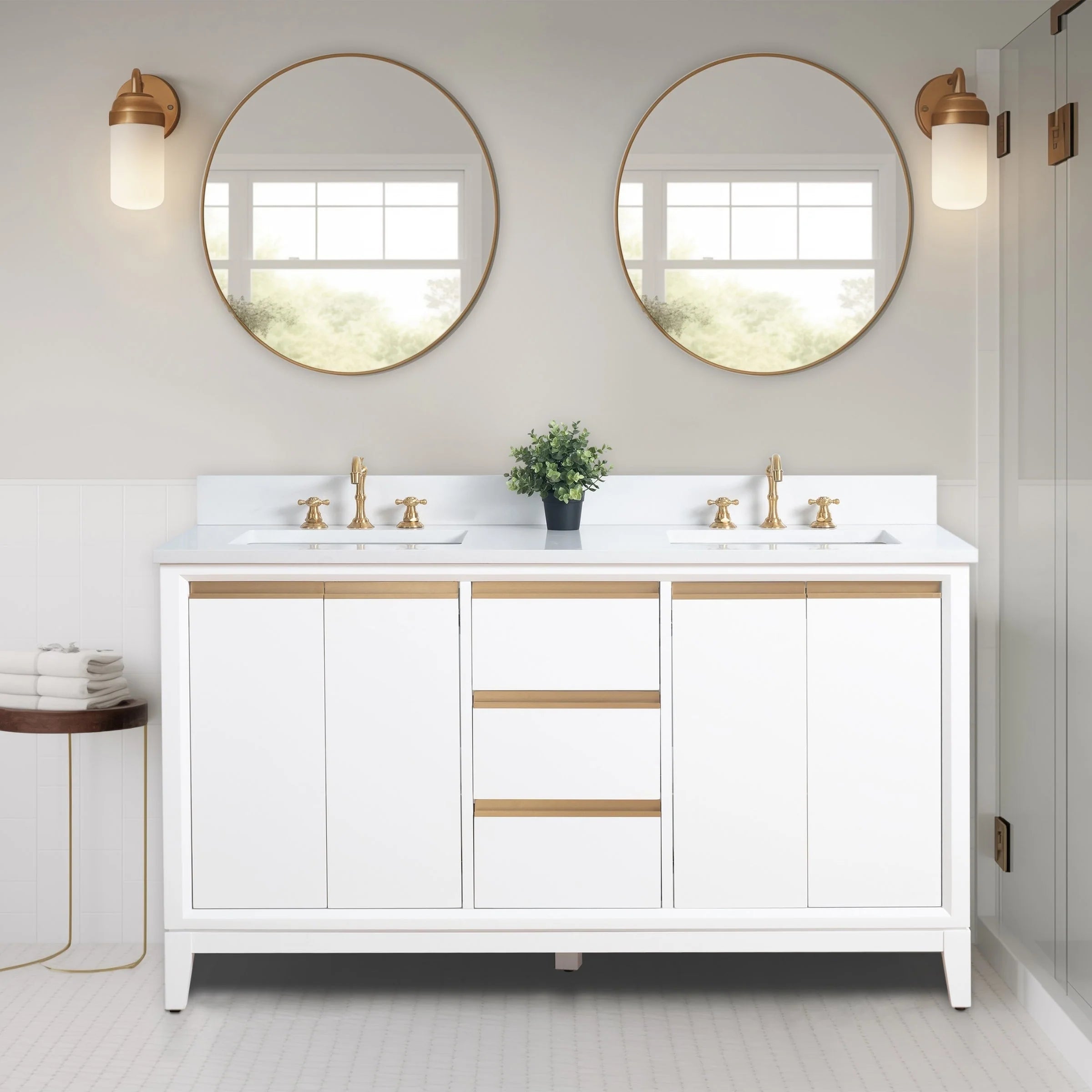 Meuble-lavabo Vanity Art avec évier en céramique et dessus en marbre reconstitué
