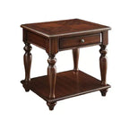 Table d'appoint rectangulaire en bois manufacturé de 24 po couleur noyer avec tiroir et tablette