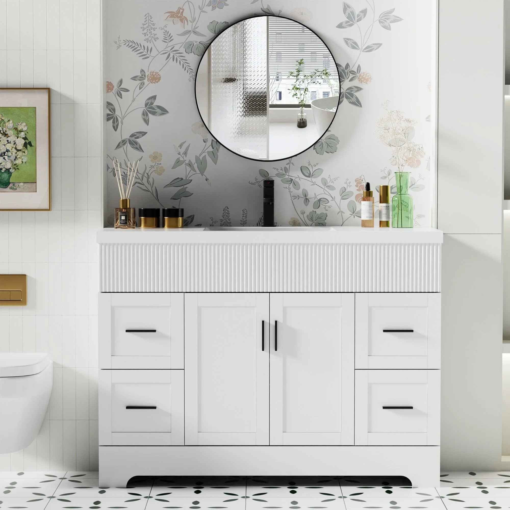 Meuble-lavabo de salle de bain Wavy Line 30/36/48 avec évier et robinet