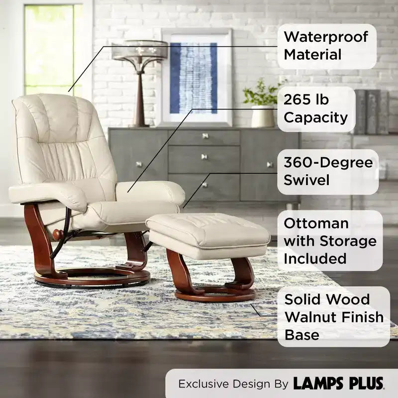 Fauteuil Inclinable BenchMaster Kyle en Faux Cuir Taupe Fauteuil Moderne avec Repose-pieds Ottomane Inclinable Manuellement Ergonomique et Pivotant pour Chambre Salon Lecture
