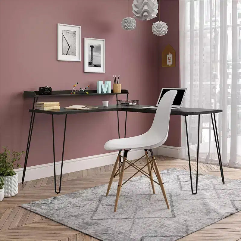 Bureau en L Ameriwood Home Haven avec étagère surélevée
