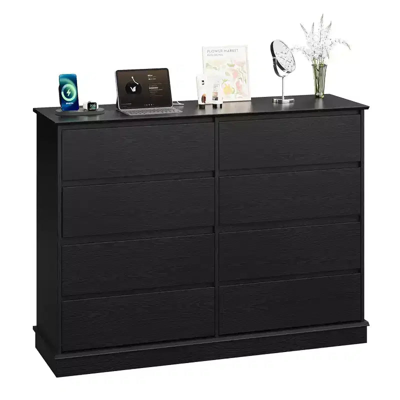 Commode double COZONY 51 po de large à 8 tiroirs – Grande commode horizontale avec tiroirs profonds et plateau large pour chambre, dressing, salon et couloir
