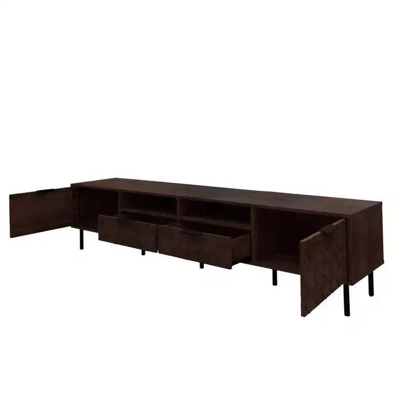 Meuble TV 78 po pour téléviseurs jusqu'à 85 po, Console TV marron Meuble TV Meuble de divertissement avec porte et tiroirs à fermeture douce en diamant - ModernLuxe
