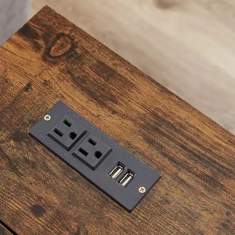 Table de chevet VECELO avec station de charge et tiroir, table d'appoint étroite avec port USB et prises électriques pour salon ou chambre à coucher, marron