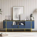 Meuble TV cannelé COZONY de 178 cm pour téléviseurs jusqu'à 80 pouces, console multimédia avec plateau en faux marbre et portes coulissantes