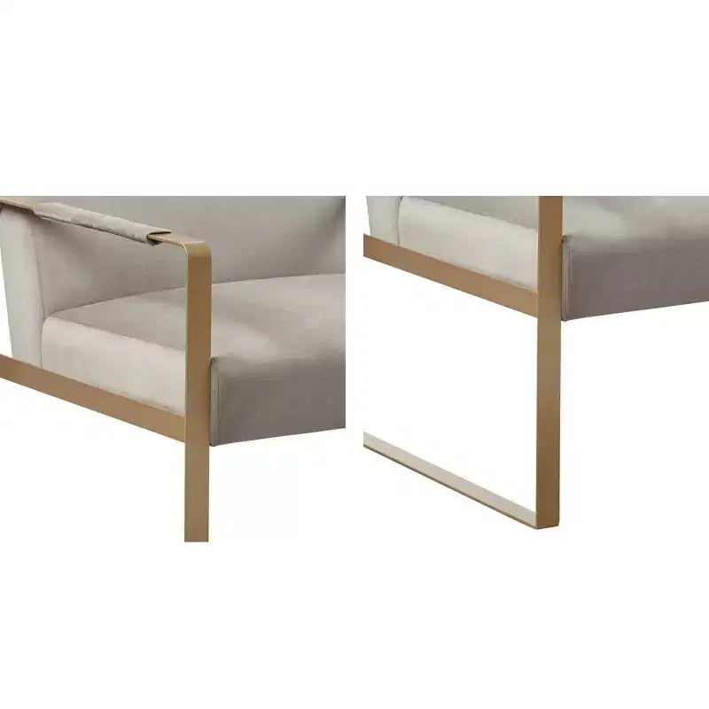 Fauteuil d'appoint Okak avec coussin de dossier confortable et cadre en métal doré, fauteuil de lecture élégant pour salon et salle d'attente.