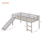 Lit mezzanine bas Whisen de 79,5L x 41,8l, élégant, de taille double, avec échelle intégrée et toboggan, conception multifonctionnelle