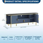 Meuble TV cannelé COZONY de 178 cm pour téléviseurs jusqu'à 80 pouces, console multimédia avec plateau en faux marbre et portes coulissantes