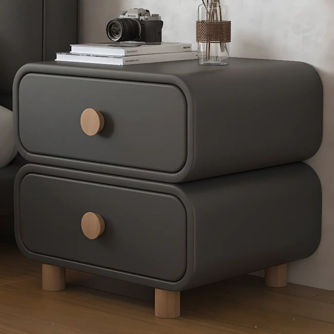 Table de chevet scandinave en similicuir avec finition en faux cuir