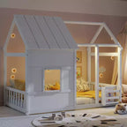 Cadre de lit au sol Whisen Twin Size, lit en forme de maison avec toit, clôture