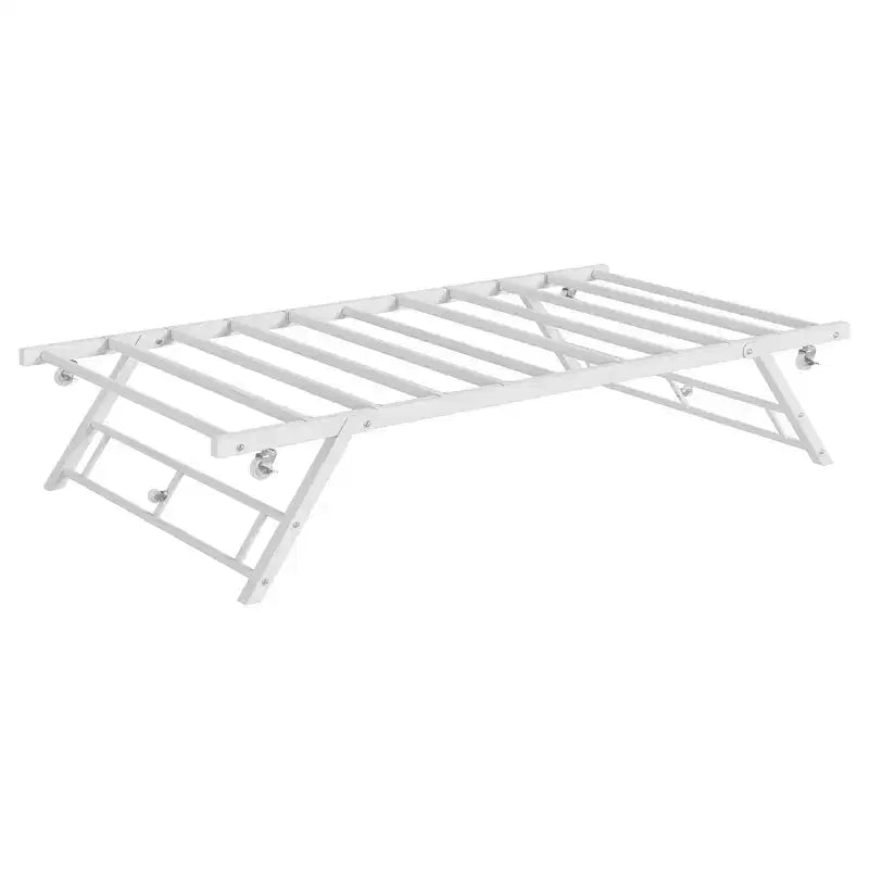 Lit gigogne double avec roulettes verrouillables - Cadre de lit pliant en métal escamotable pour chambre à coucher, chambre d'amis et salon