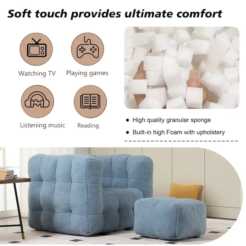 HOMEFUN Fauteuil d'appoint moderne capitonné en tissu bouclé avec ottoman