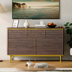 COZONY Commode cannelée 7 tiroirs, 137 cm de large, meuble de rangement moderne en bois avec design incurvé et poignées métalliques pour chambre à coucher ou salon