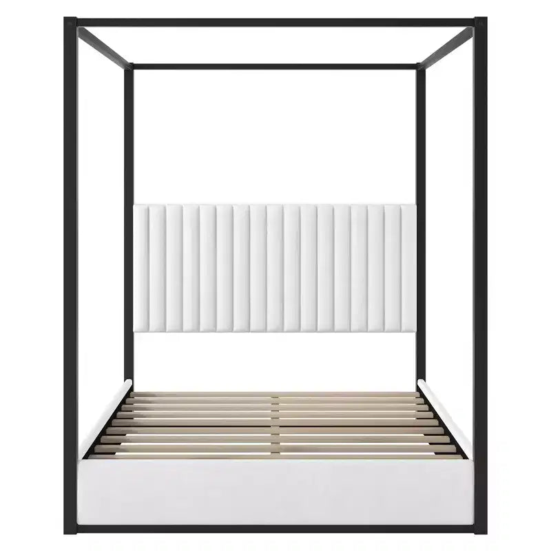Lit plateforme à baldaquin moderne grand format Luxystar avec tête de lit rembourrée, noir