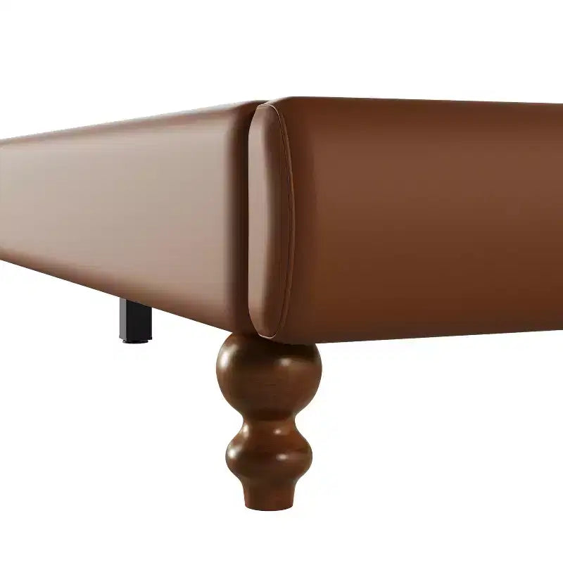 Cadre de lit Queen/King en cuir PU avec tête de lit capitonnée ondulée, de style moderne du milieu du siècle et vintage, Café - ModernLuxe