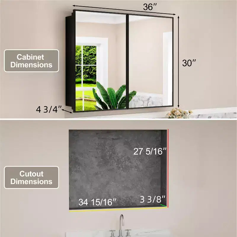 Armoire à pharmacie Elise avec miroir, armoire de salle de bain à montage en surface ou encastré, étagères réglables en verre trempé, réversible
