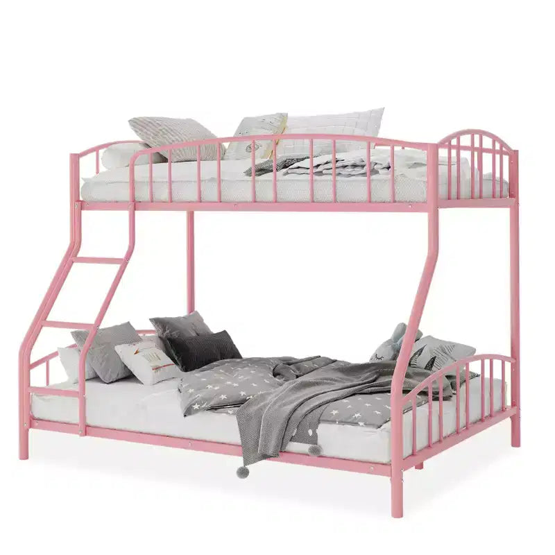 Lit superposé jumeau sur lit double avec échelle et barrière de sécurité arquée, cadre de lits superposés robustes avec support de lattes en acier solides pour enfants garçons filles, gain de place