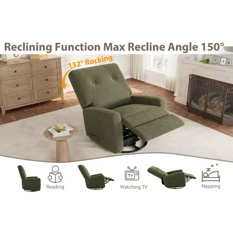 Fauteuil inclinable moderne 3 en 1 pivotant et à bascule, fauteuil à bascule à 360° avec dossier et repose-pieds réglables, fauteuil rembourré pour chambre de bébé, salon, chambre à coucher