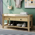 Banc de rangement de ferme Acekool 35,4" avec coussin, banc d'entrée à 2 niveaux avec étagère et 2 tiroirs pour chambre, couloir, salon, finition gris délavé