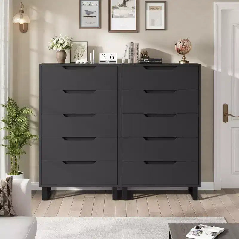 Acekool Commode Haute à 5 Tiroirs, 50 Commodes Verticales en Bois avec Pieds Détachables et Rangement Spacieux pour Chambre à Coucher, Salon, Couloir, Entrée, Noir